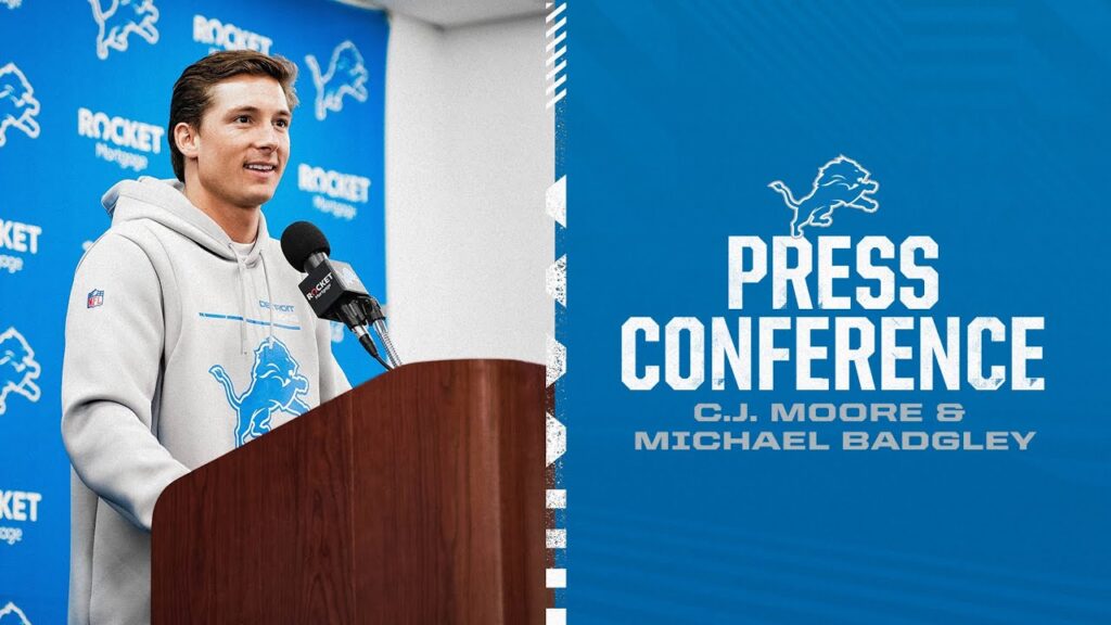 c j moore and michael badgley meet with the media on march 20