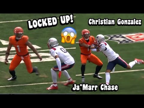 christian gonzalez locked up jamarr chase f09fa5b5 wr vs cb bengals vs patriots 2024 highlights