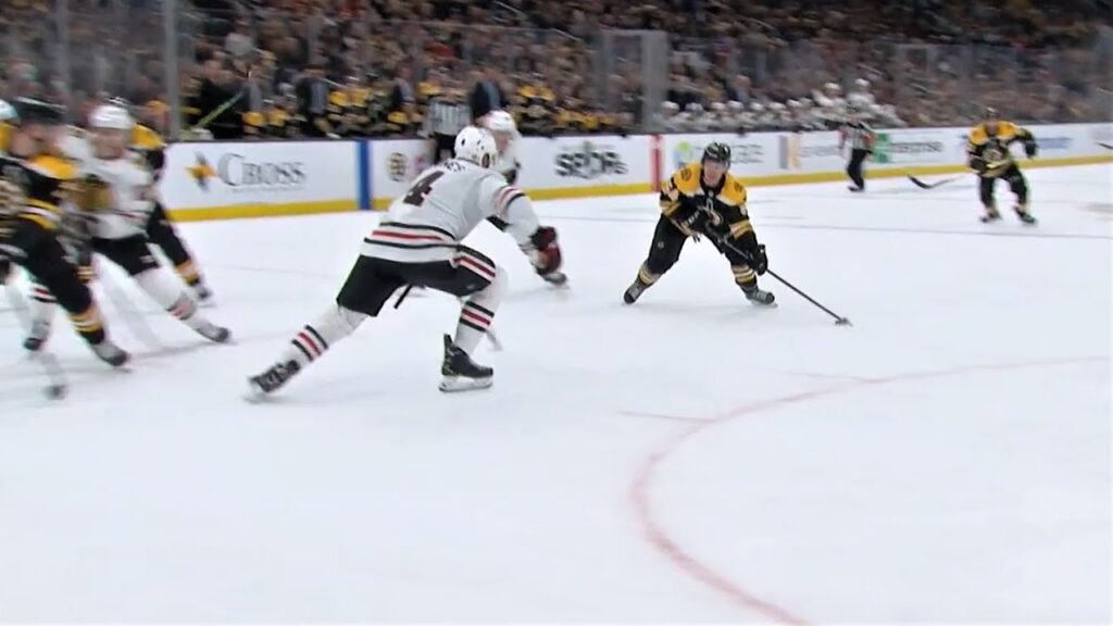 jack ahcan pots his very first nhl goal going off the pipe and in for the bruins equalizer