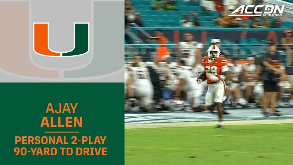 miami rb ajay allens 2 play 90 yard td drive