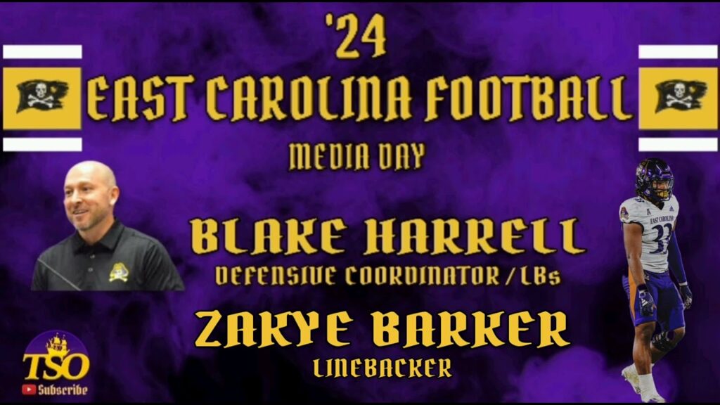 2024 east carolina football media day blake harrell defensive coordinator zakye barker lb