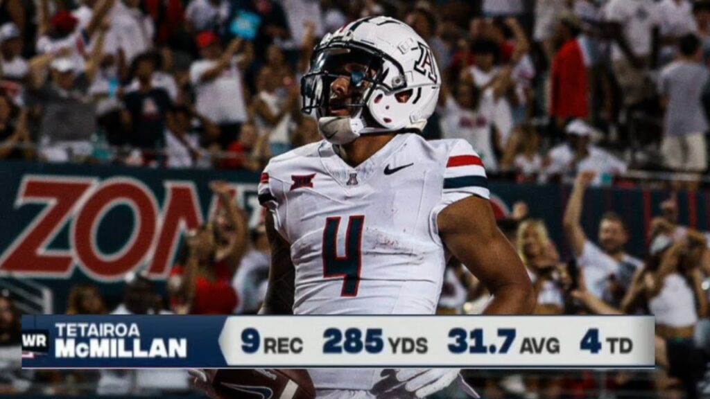 arizona wr tetairoa mcmillan unreal highlights vs new mexico 2024 college football