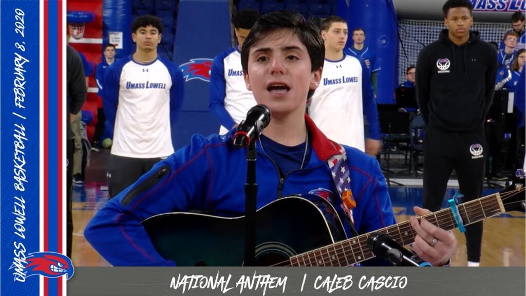 caleb cascio national anthem at umass lowell basketball feb 8 2020