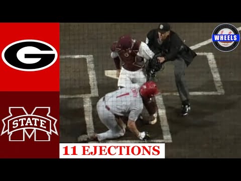 georgia vs 23 miss st benches emptied 11 ejections 2024 college baseball highlights