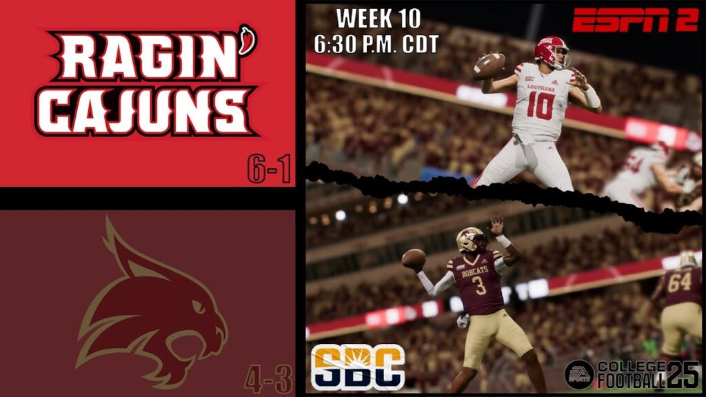 louisiana vs texas state week 10 simulation college football 25