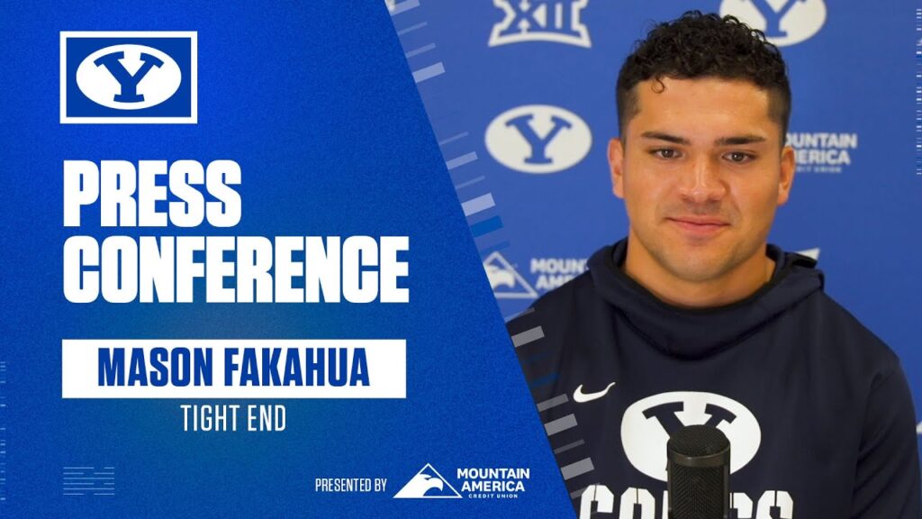 mason fakahua talks with the media before the match up with southern utah september 4 2023