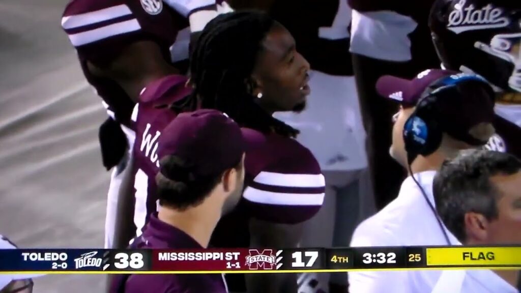 mississippi states tyler woodward disqualified from game for targeting hit on toledo qb gleason