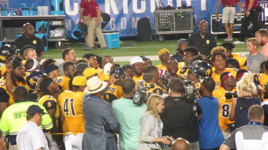 north carolina at football players celebrates a victory over jacksonville state in montgomery al