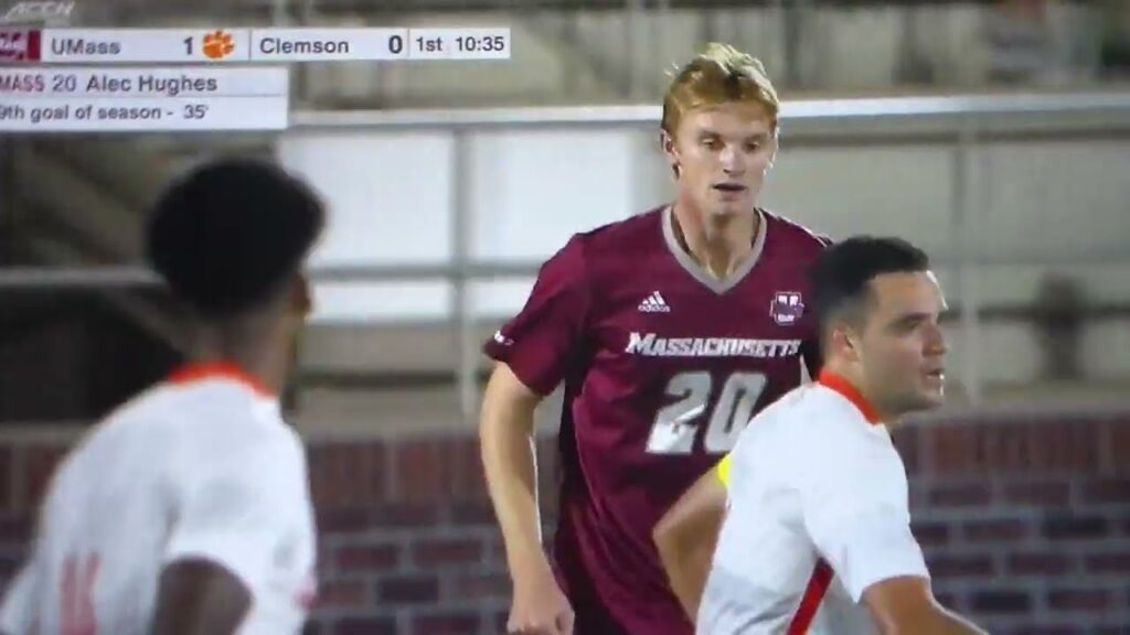 umass alec hughes scores 9th goal of season vs clemson