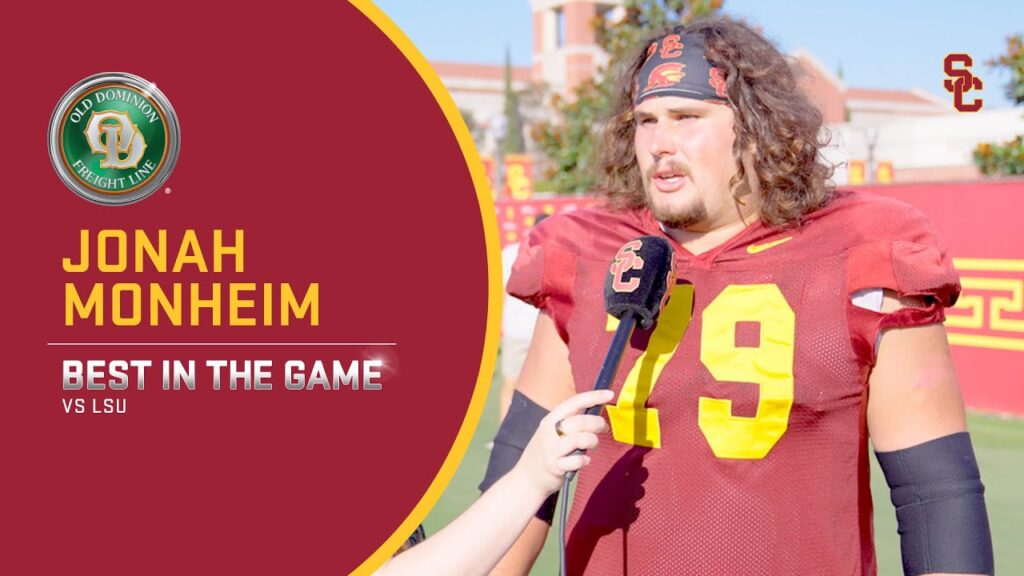 usc ol jonah monheim on his first start at center trojans 1 0 start best in the game interview