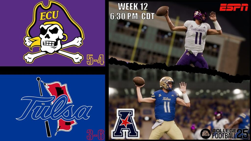east carolina vs tulsa week 12 simulation college football 25