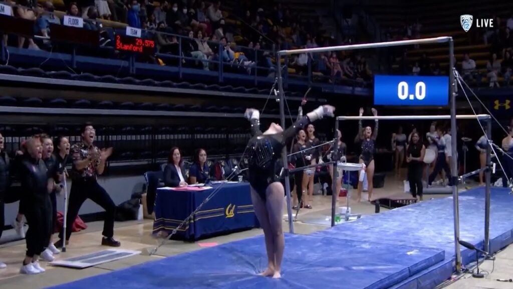 brenna neault and ira alexeeva lead no 22 stanford with pair of 9 9s on bars womens gymnastics